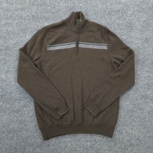 Banana Republic Sweater Mens Large Brown Stripe 100% Wool Quarter‎ Zip Pullover